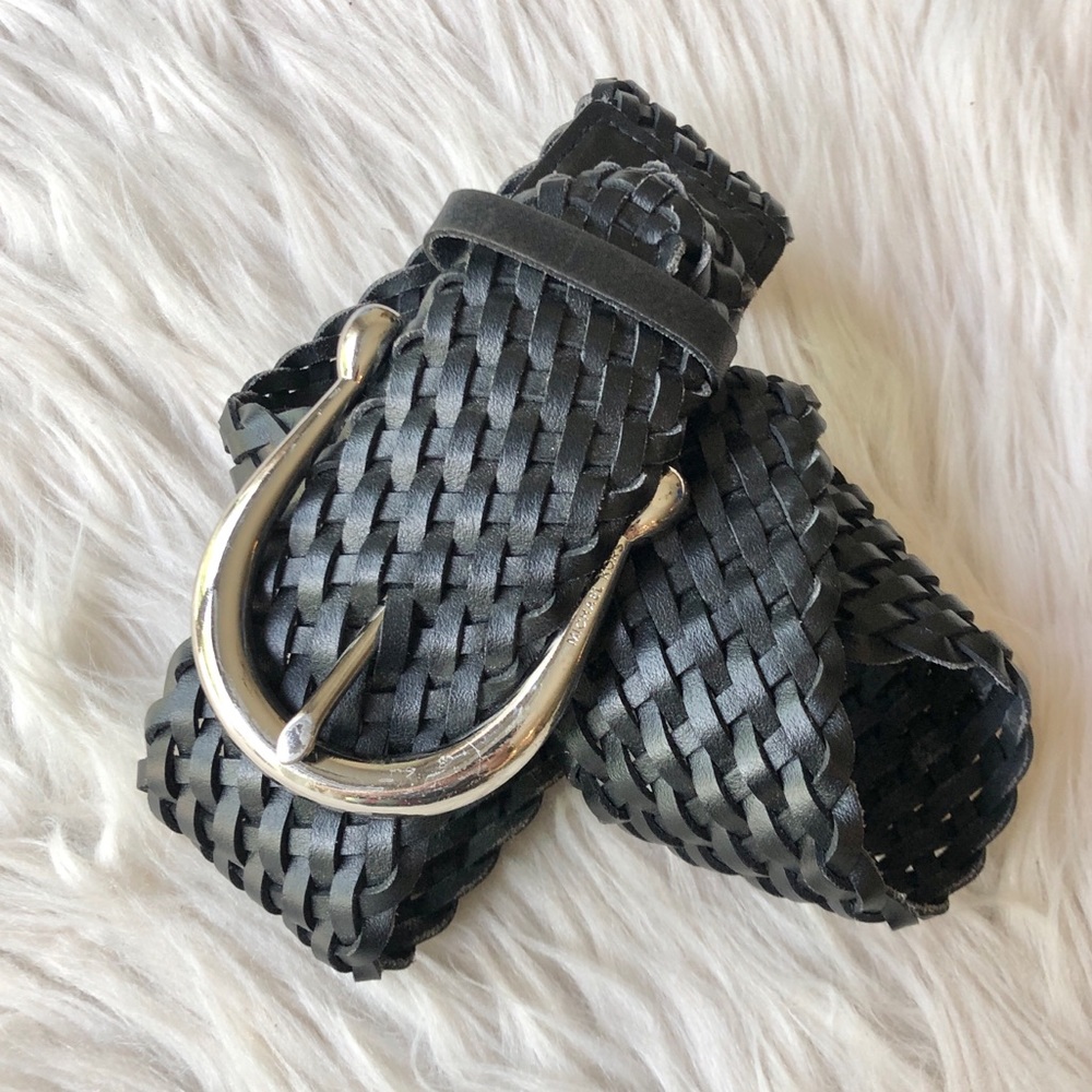 Michael Kors | Black Silver Braided Woven Adjustable Belt